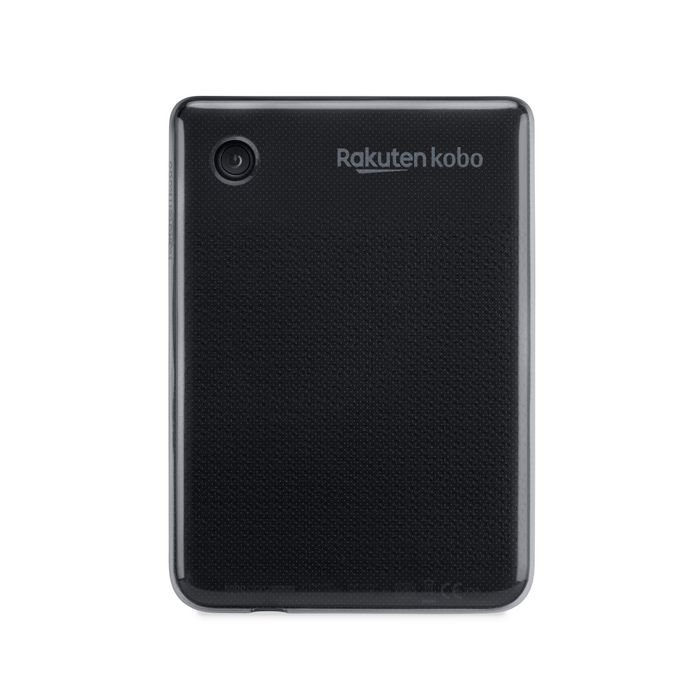 Black Kobo Clara in a Kobo Clara Colour/BW Clear Case.